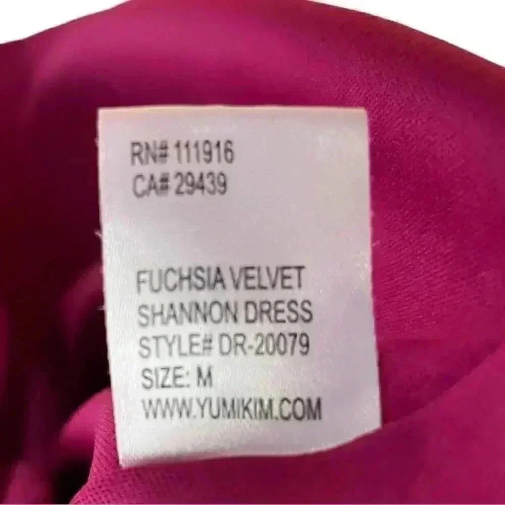 Yumi Kim Shannon Pink Fuschia Velvet Long Sleeve Mini Dress Size Medium - Picture 9 of 12